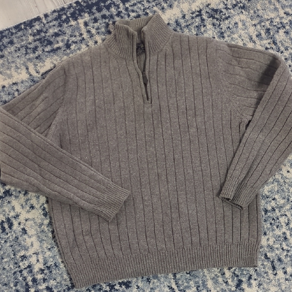 Brooks Brothers Scottish Lambswool Sweater L Zip Neck Long Sleeve Light Brown